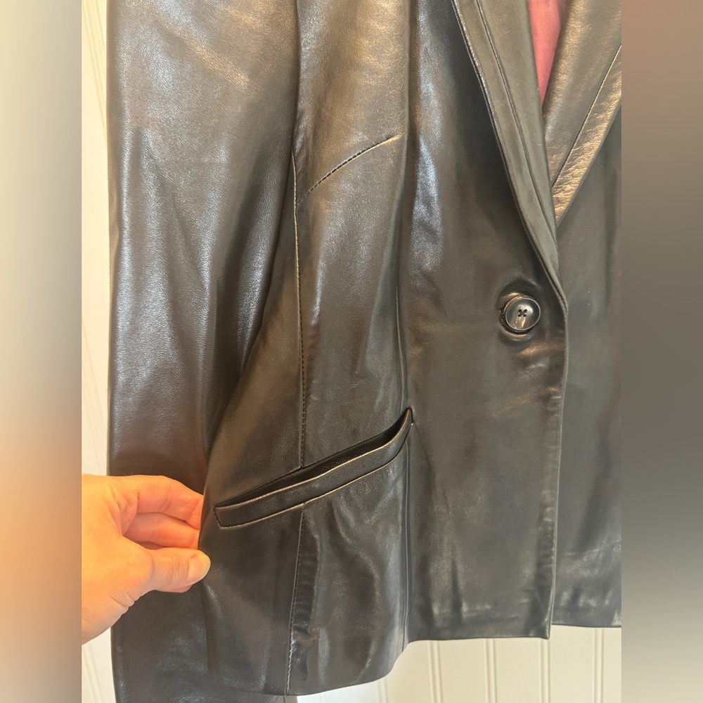 COLE HAAN | City Vintage Y2K Black 100% Lambskin Leather Blazer Jacket | Sz 6 - Picture 3 of 12
